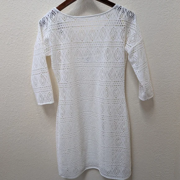 Express Womens White Lined Bodycon Dress Open Lace 3/4 Sleeve. Size Small - Picture 3 of 4